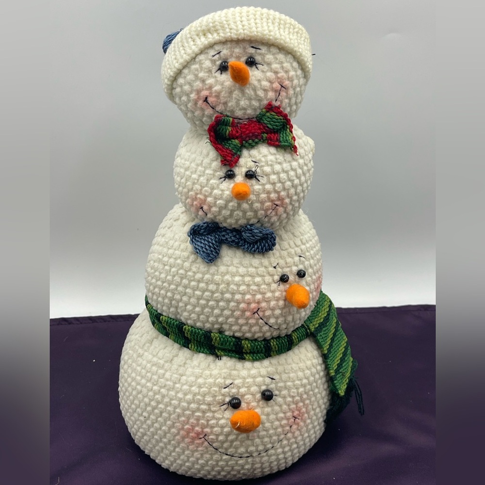 Terry’s Village: Vintage Textured Fleece Snowman Stacked Faces with Hat & Scarfs